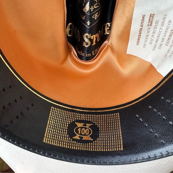 Old Stone cowboy hat straw tan western gold silver band 100x - Picture 4 of 12